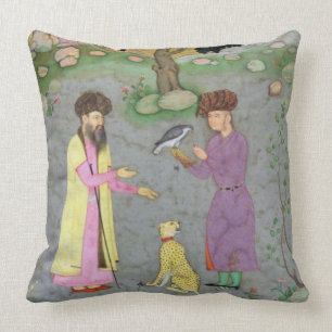 Falconer with companion and pet cheetah, from the throw pillow