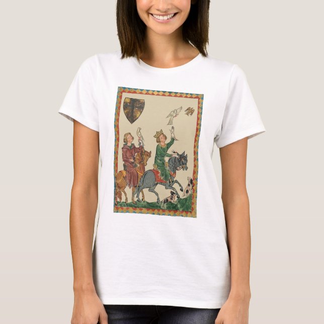 Falconry, 14th Century Codex Manesse T-Shirt (Front)