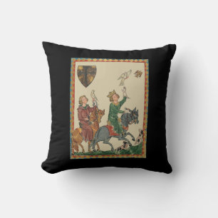 Falconry, 14th Century Codex Manesse Throw Pillow
