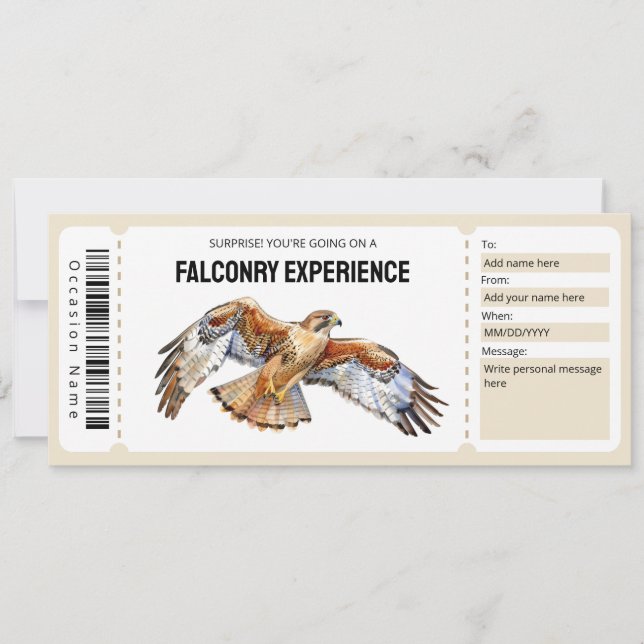 Falconry Experience Ticket Gift Certificate Invitation (Front)
