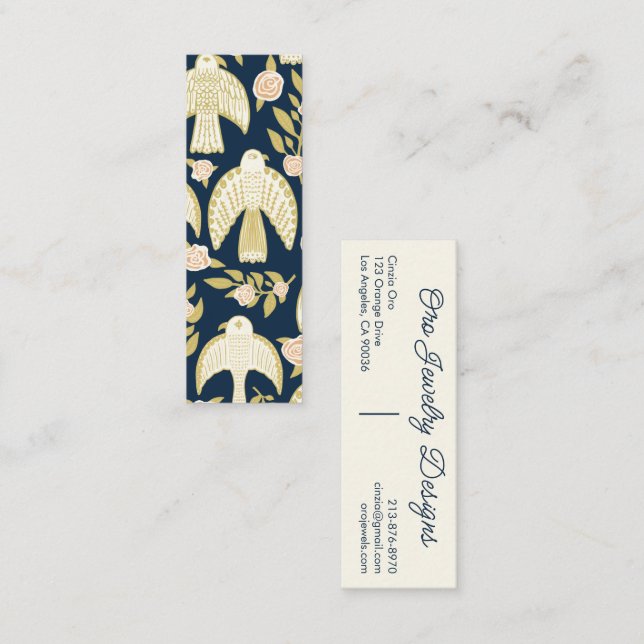 Falcons and Roses Elegant Botanical Feminine Chic  Mini Business Card (Front/Back)