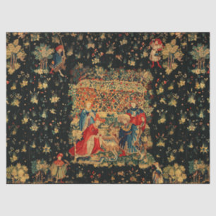 FALCONS BATH Red Blue Antique Medieval Tapestry Tissue Paper