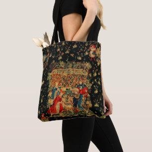 FALCONS BATH Red Blue Antique Medieval Tapestry Tote Bag