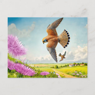 Falcons over Mountain Slope Holiday Postcard