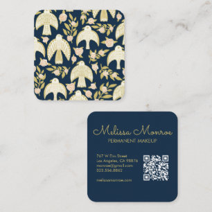 Falcons & Roses Elegant Boho Navy QR code Square Business Card