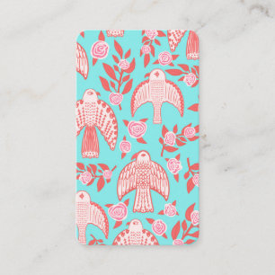 Falcons & Roses Elegant Illustrated Aqua Pink Business Card