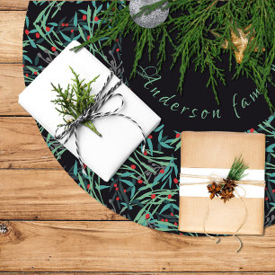 Falda árbol navidad con hojas de acebo brushed polyester tree skirt