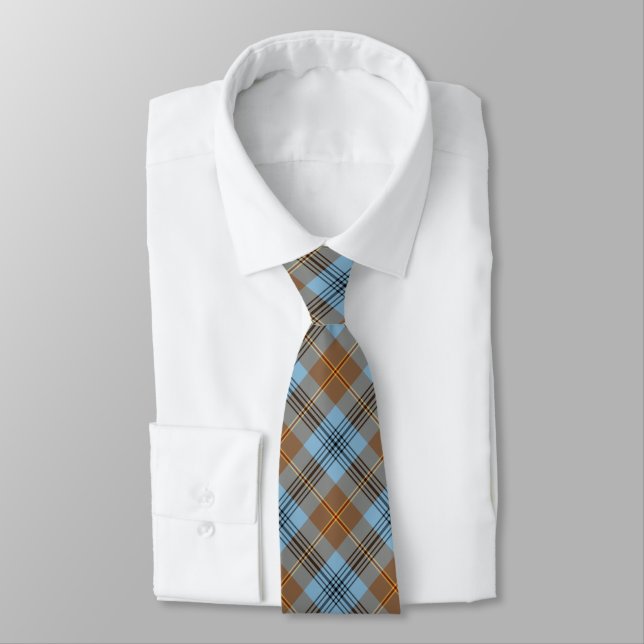 Falkirk District Tartan Light Blue and Tan Plaid Tie (Tied)
