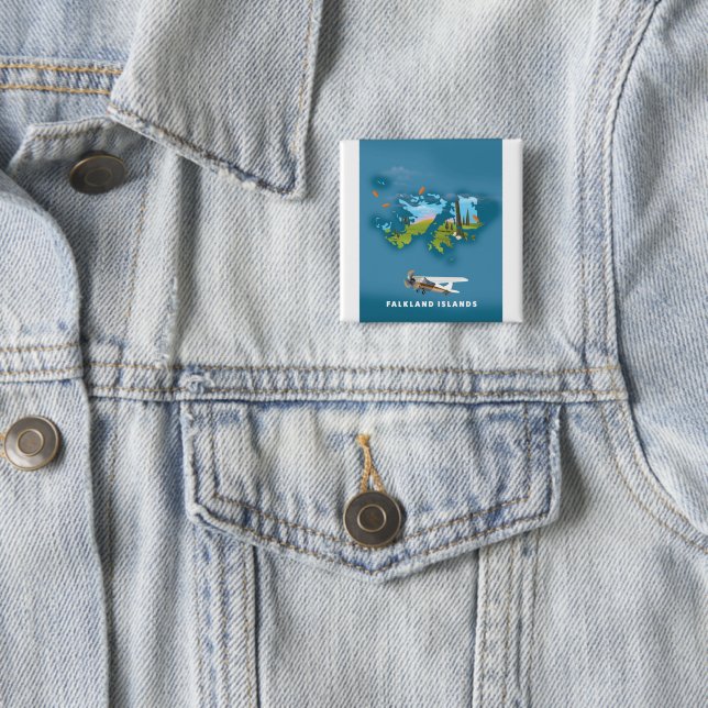 Falkland islands illustrated map 2 inch square button (In Situ)