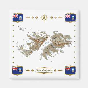 Falkland Islands Map + Flags Magnet