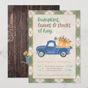 Fall 1st Birthday Party Pumpkin Truck Boy Rustic Invitation
