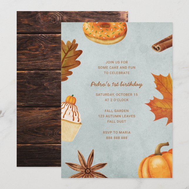 Fall 1st Birthday Party Simple Rustic Pumpkin Boy Invitation (Front/Back)