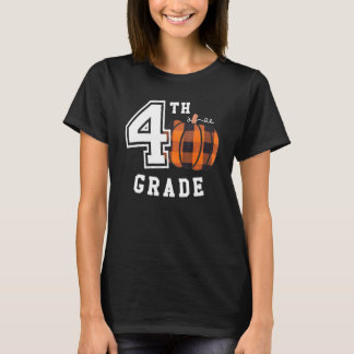 Fall 4th Grade Teacher Buffalo Plaid Pumpkin Women T-Shirt