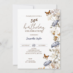 Fall 50th Birthday, Floral Birthday Invitation