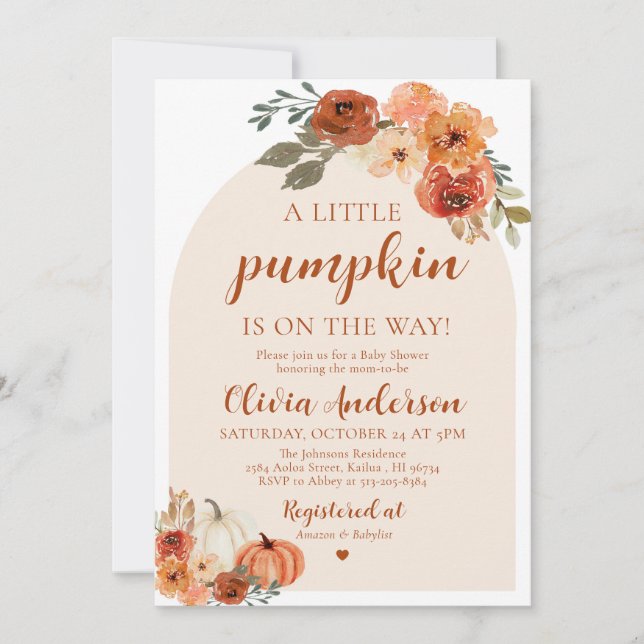 Fall A Little Pumpkin Baby Shower Invitation  (Front)