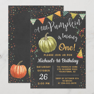 Fall A Little Pumpkin Chalkboard Autumn Birthday Invitation