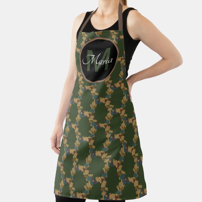 Fall Acorn and Leaves Country Pattern Monogram Apron (Insitu)