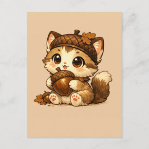 Fall Acorn Kitty – Cute Autumn Postcard