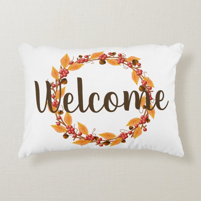 Fall Acorns & Berries Wreath | Personalized Accent Pillow (Front)