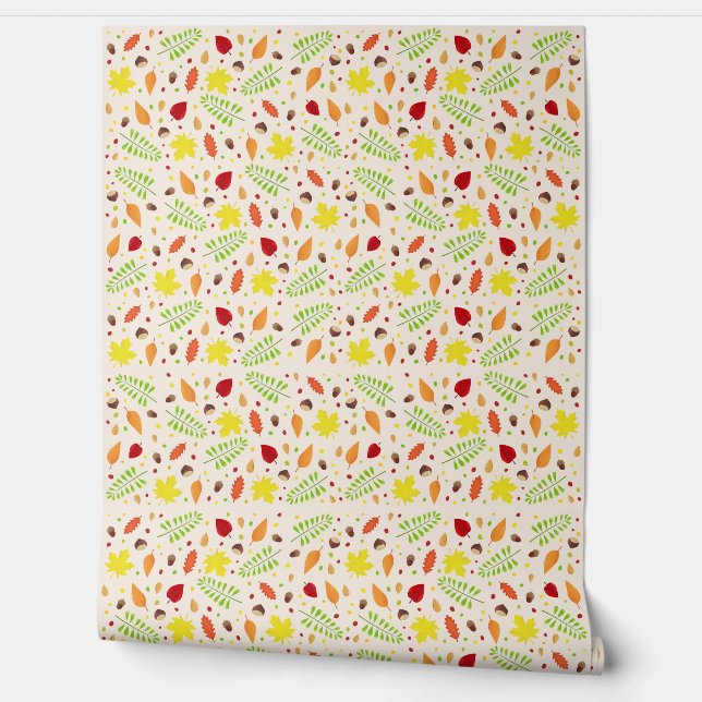 Fall aesthetic pattern with fall leaves and nuts wallpaper (Unrolling)