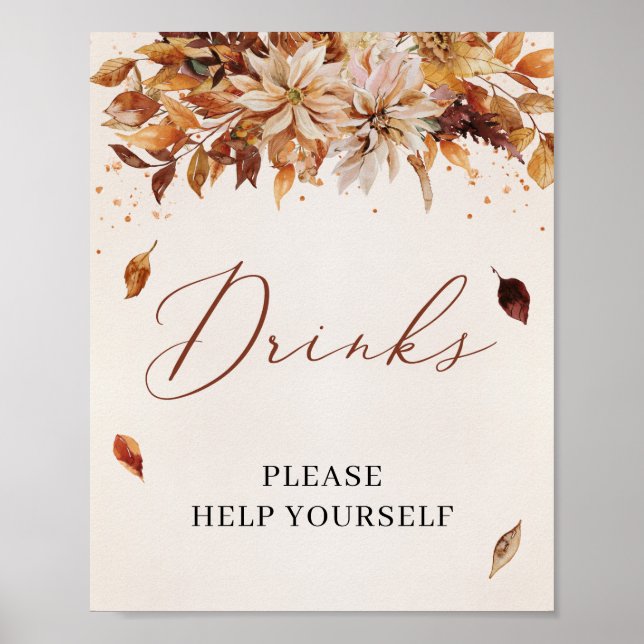 Fall and Autumn Flowers Marigold Boho Drinks sign (Front)