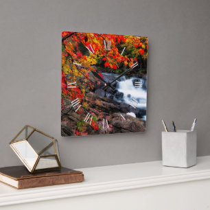  Fall and Autumn Waterfall View Square Wall Clock