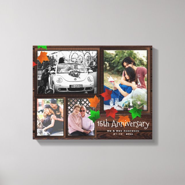 Fall ANNIVERSARY Photo Collage Rustic ADD YEARS Canvas Print (Front)