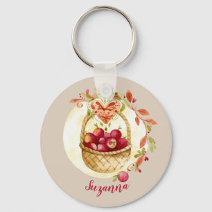 Fall Apple Basket Personalized Key Chain