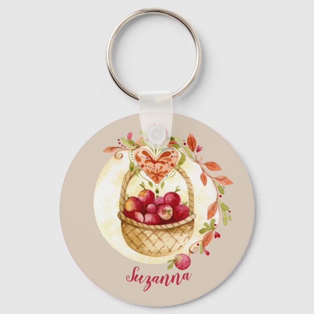Fall Apple Basket Personalized Key Chain (Front)