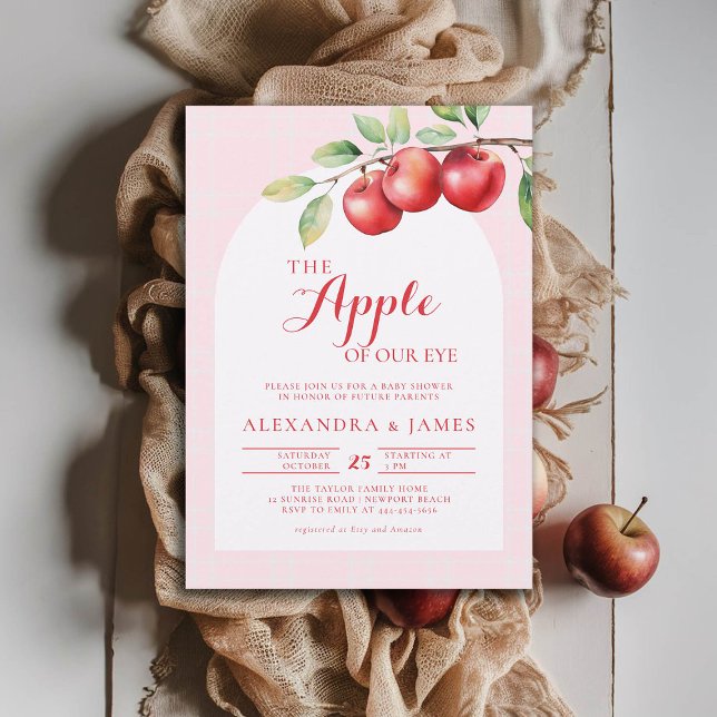 Fall Apple Harvest Boho Coed Pink Cute Girl Shower Invitation (harvest baby shower invitation coed couple fall autumn apple of our eye pink girl)