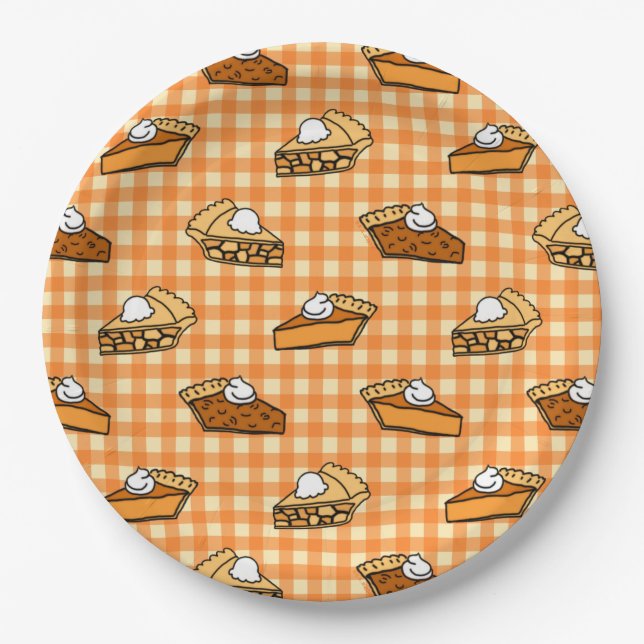 Fall Apple Pumpkin and Pecan Pie Pattern Paper Plate (Front)