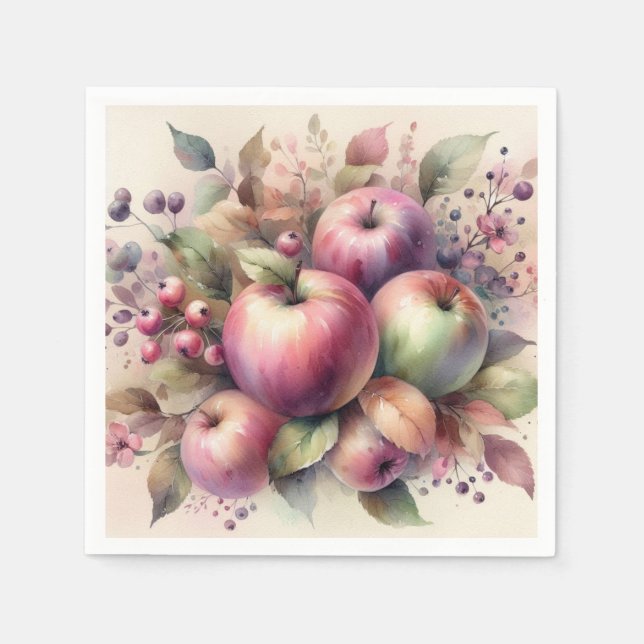 Fall apples in pastel colours watercolor painting  napkin (Front)