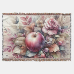 Fall apples in pastel colours watercolor painting  throw blanket