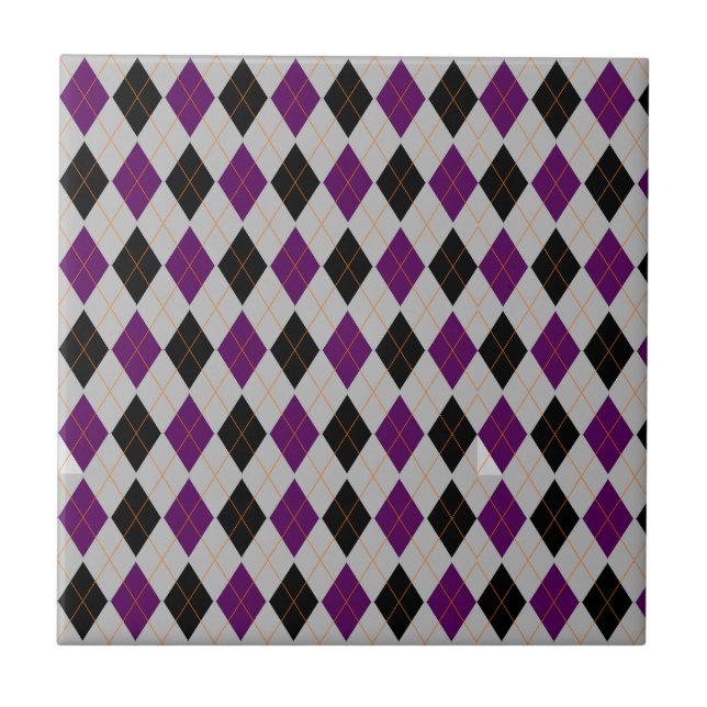 Fall Argyle Black Purple Pattern Tile (Front)