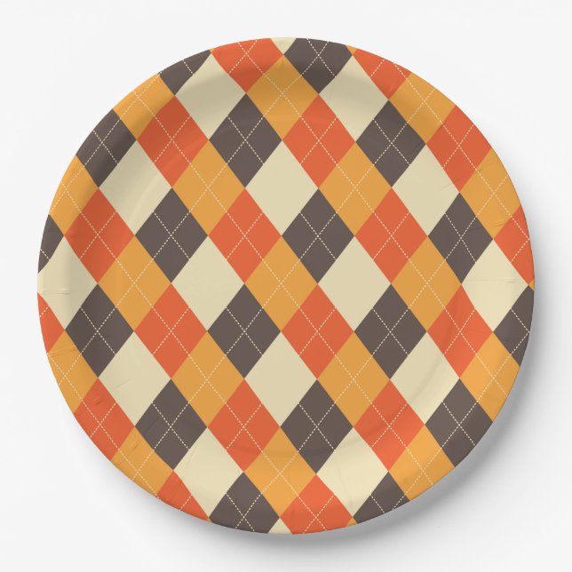Fall Argyle Paper Plate (Front)