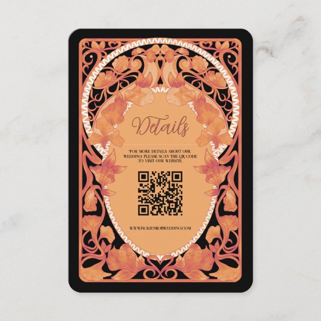 Fall Art Nouveau QR Code Wedding Enclosure Card (Front)