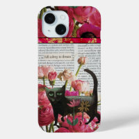 Fall Asleep to Dream Black Cat Hot Pink Flowers