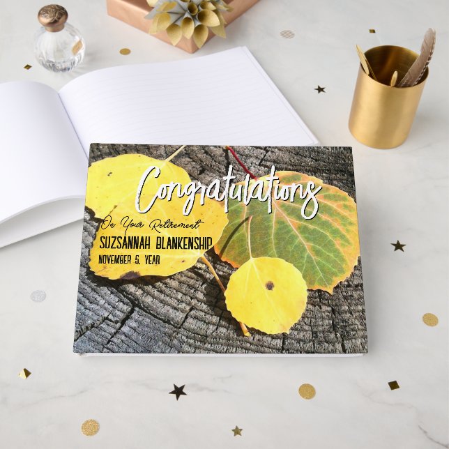 Fall Aspen Leaves Photograph Retirement Messages  Guest Book (Front Open)