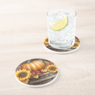 Fall Autum Colours Leaves Foliage Pumpkins Coaster