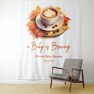 Fall Autumn A Baby is Brewing Coffee Baby Shower Tapestry