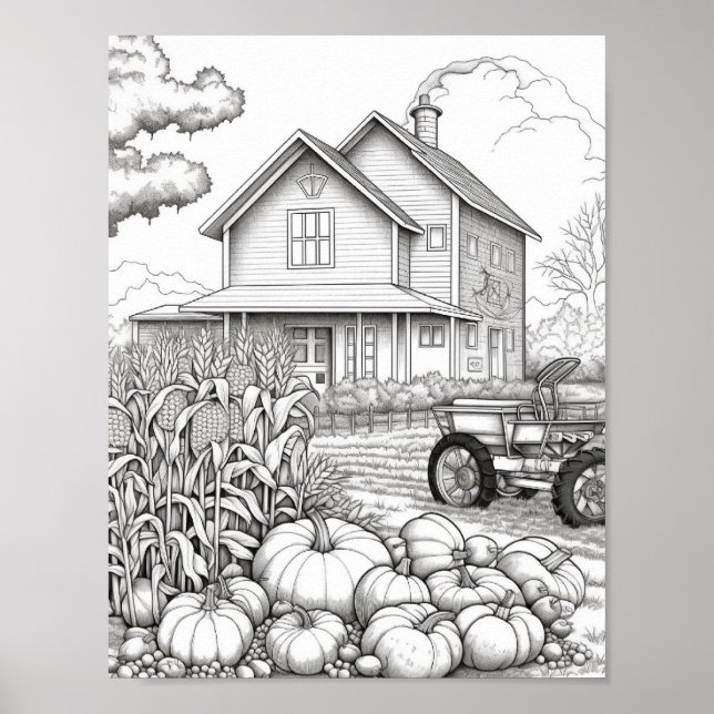Fall/Autumn Adult Colouring Poster (Front)