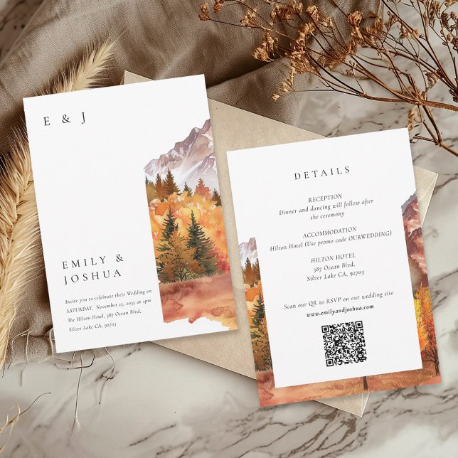 Fall Autumn All in One RSVP QR Code Wedding Invitation (Creator Uploaded)
