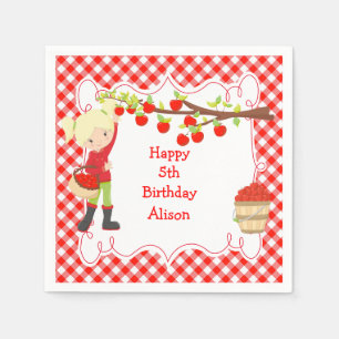 Fall Autumn Apple Picking Blonde Birthday Party Napkin