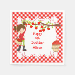Fall Autumn Apple Picking Brunette Birthday Party Napkin