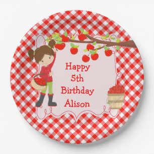 Fall Autumn Apple Picking Brunette Birthday Party Paper Plate