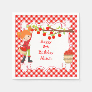 Fall Autumn Apple Picking Red Hair Birthday Napkin