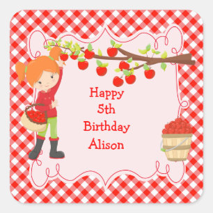 Fall Autumn Apple Picking Red Hair Birthday Square Sticker