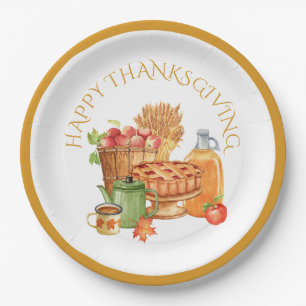 Fall Autumn Apples, Cider, Apple Pie, Coffee Paper Plate