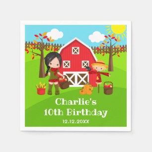Fall Autumn Barnyard Birthday Black Hair Girl Napkin