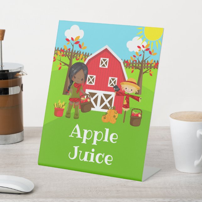 Fall Autumn Barnyard Birthday Dark Skin Girl Pedestal Sign (In SItu)